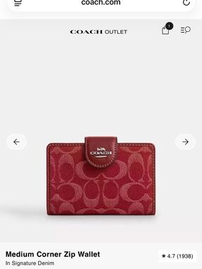 Coach Red Leather Medium Corner Zip Wallet SOLD OUT ONLINE